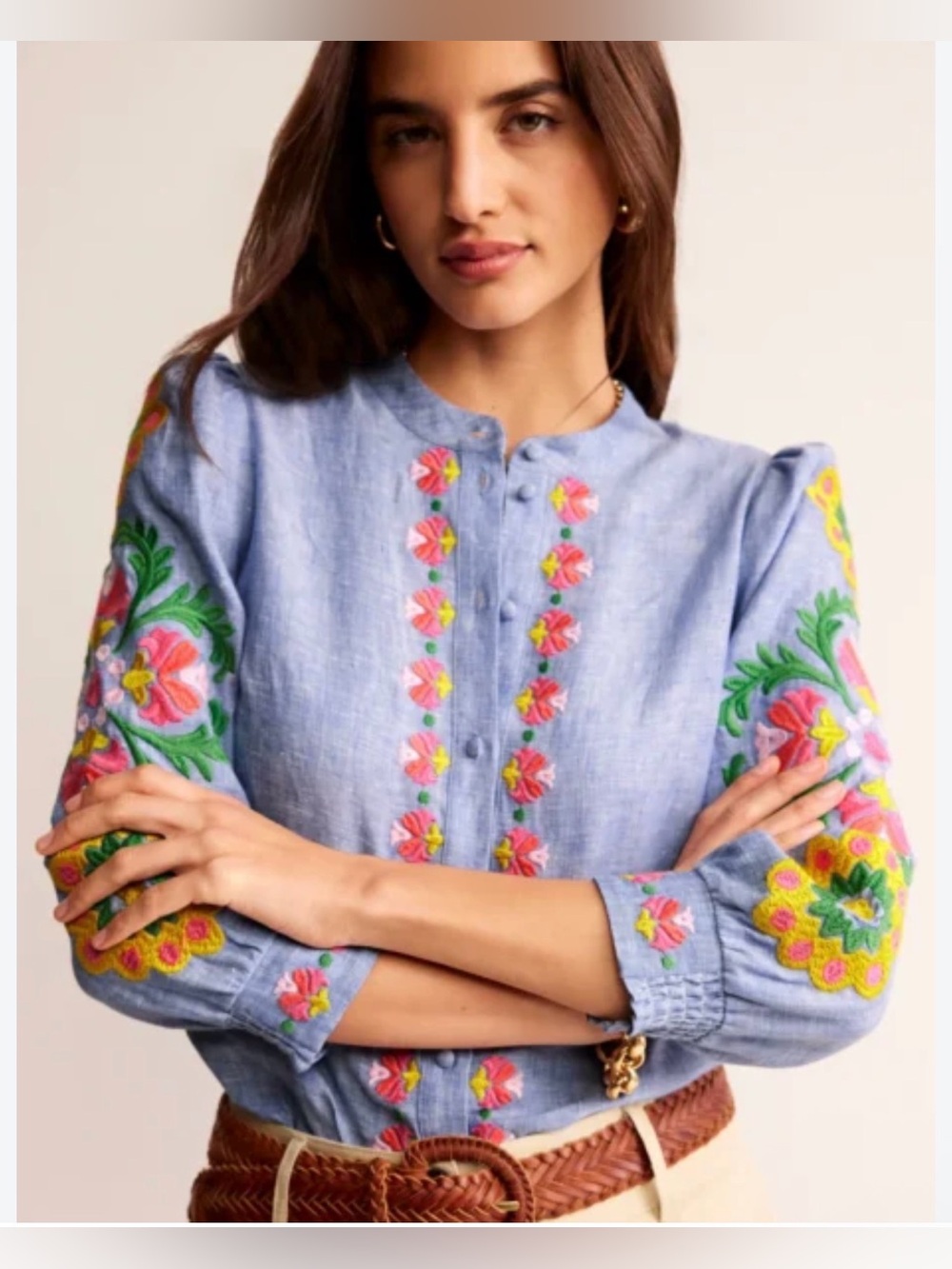 Boden size 6 Blue Embroidered Floral Shirt